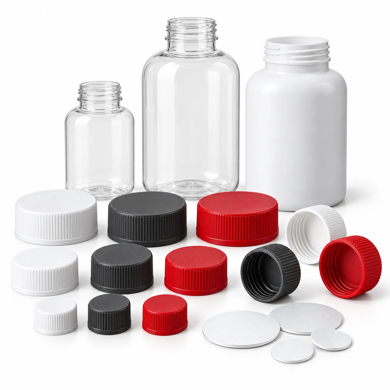 Caps, Closures & Seals — empty, unlabeled packaging